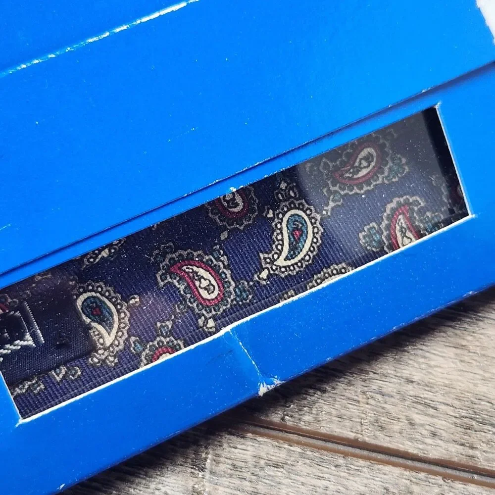 Vintage NEW Lands' End Direct Merchants Silk Tie Hand Sewn USA Blue Long Boxed